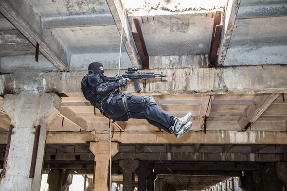 rappeling assault - Stock Photo - Images