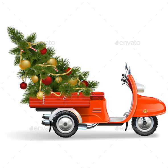 Vector Orange Scooters with Christmas Tree