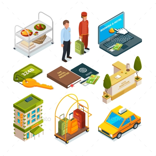 GraphicRiver Hotel Reception Isometric Set of Motel Services 20911866 GraphicRiver Hotel Reception Isometric Set of Motel Services 20911866