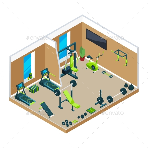 3D Isometric Illustrations of Gym - Sports/Activity Conceptual