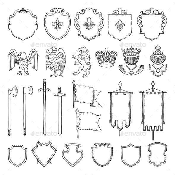 GraphicRiver Medieval Heraldic Symbols Isolate on White 20912011 GraphicRiver Medieval Heraldic Symbols Isolate on White 20912011