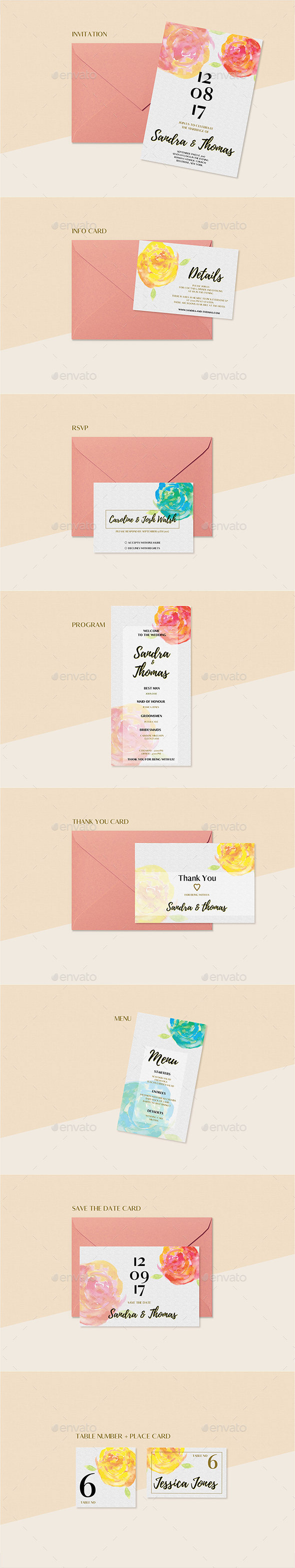 Floral Wedding Invitation Set - Invitations Cards & Invites