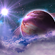 Flying Through Abstract Purple Clouds in Space and Planet with the Shine Star - VideoHive Item for Sale