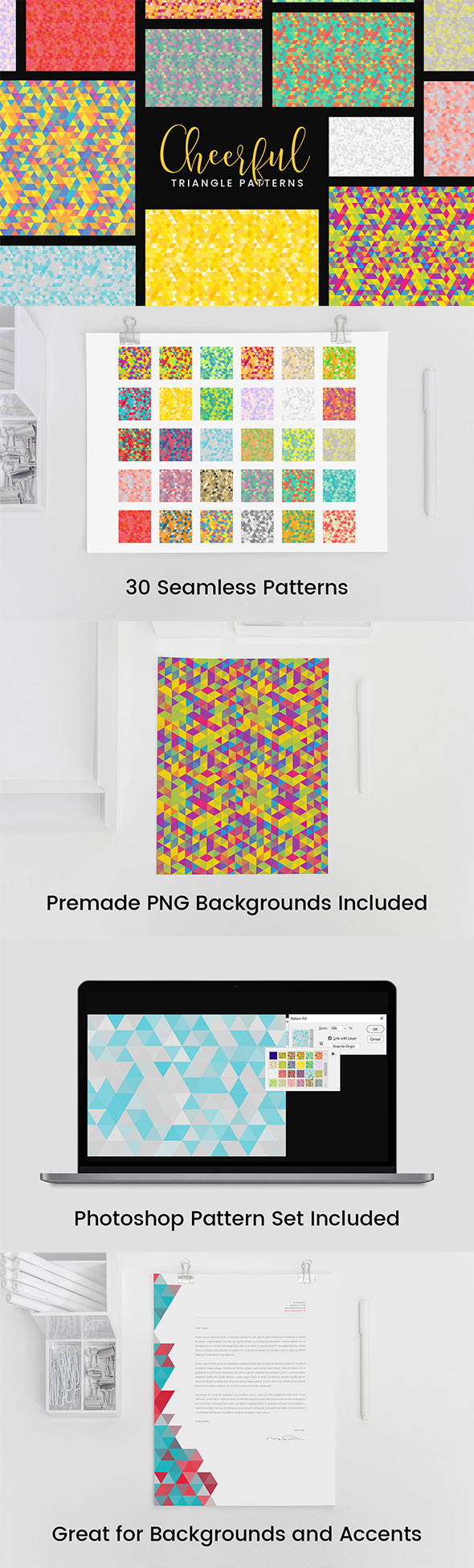 30 Cheerful Triangle Patterns - Abstract Textures / Fills / Patterns