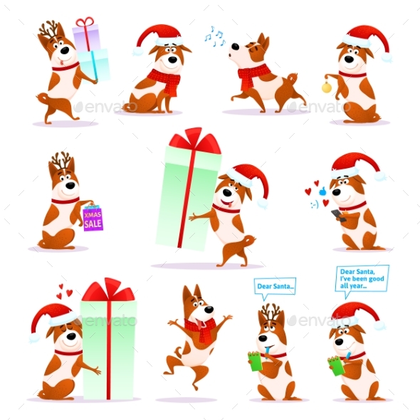 GraphicRiver Christmas Cartoon Dog Set 20914331