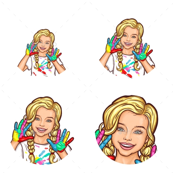 Set of Vector Pop Art Round Avatar Icons for Users