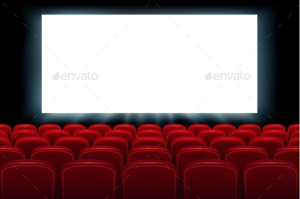 Realistic Cinema Hall Interior with Red Seats - Man-made Objects Objects