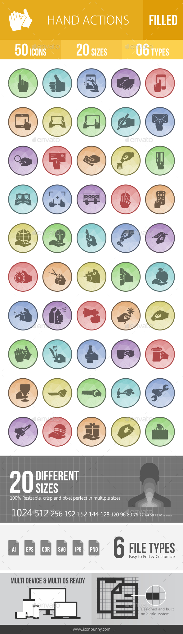 Hand Actions Filled Low Poly B/G Icons - Icons