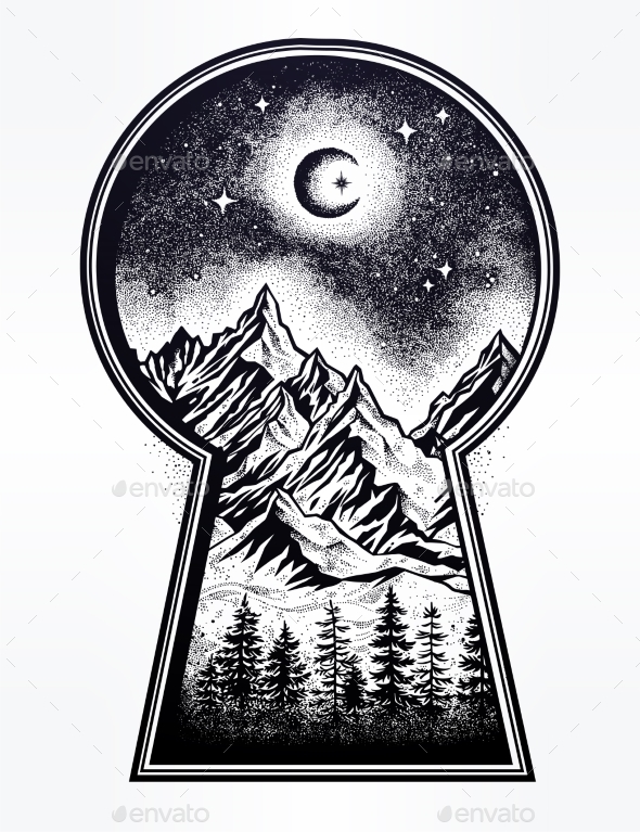 Keyhole with Nature Pine Forest Mountain Landscape - Landscapes Nature