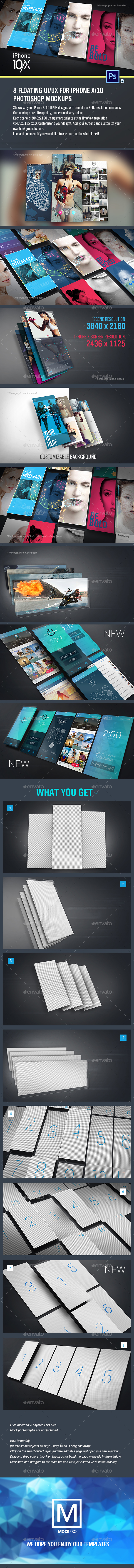 8 Floating UI/UX Photoshop Mockups - Mobile Displays