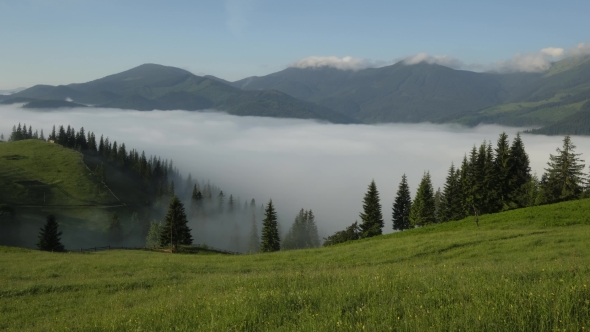 Mountain Valley During Sunrise.