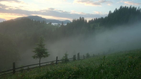 Mountain Valley During Sunrise.