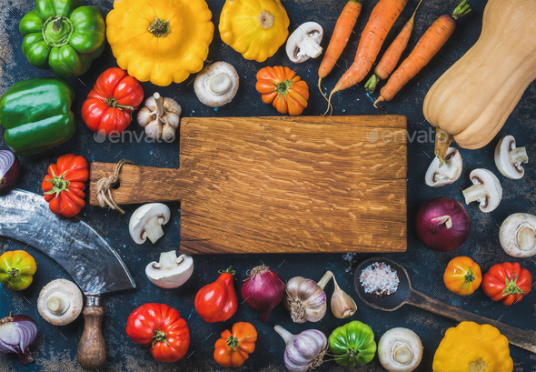Fall harvest colorful vegetable ingredients for healthy cooking - Stock Photo - Images