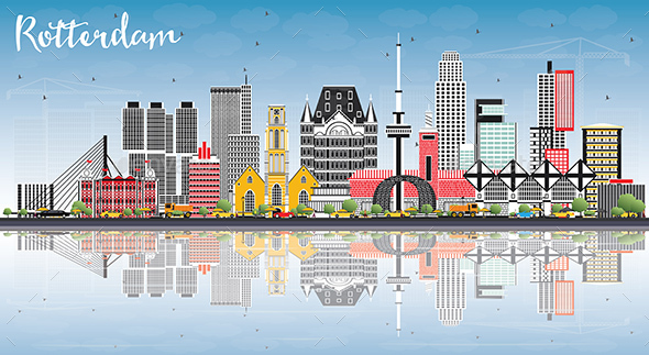 GraphicRiver Rotterdam Netherlands Skyline with Gray Buildings Blue Sky and Reflections 20920797 GraphicRiver Rotterdam Netherlands Skyline with Gray Buildings Blue Sky and Reflections 20920797