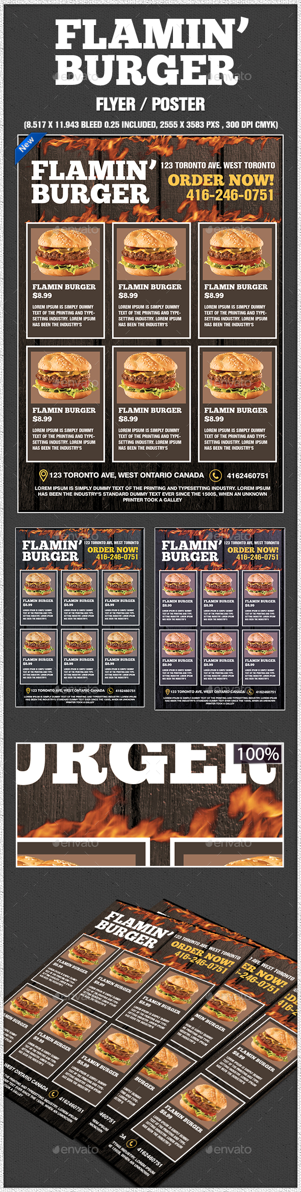 Flamin Burger Poster - Restaurant Flyers
