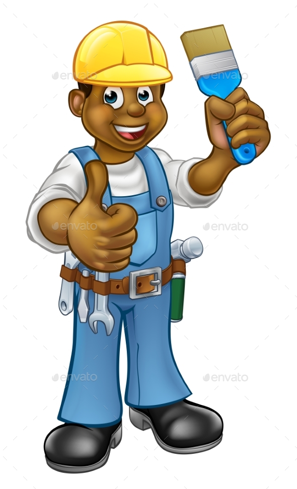 GraphicRiver Black Painter Decorator Cartoon Character 20921193 GraphicRiver Black Painter Decorator Cartoon Character 20921193