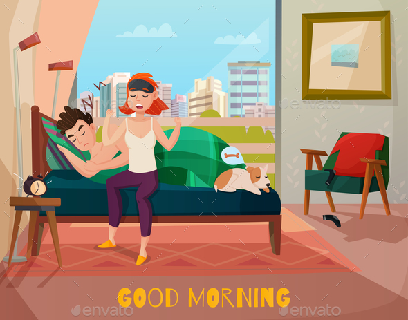 GraphicRiver Morning Waking Of Couple Illustration 20921397