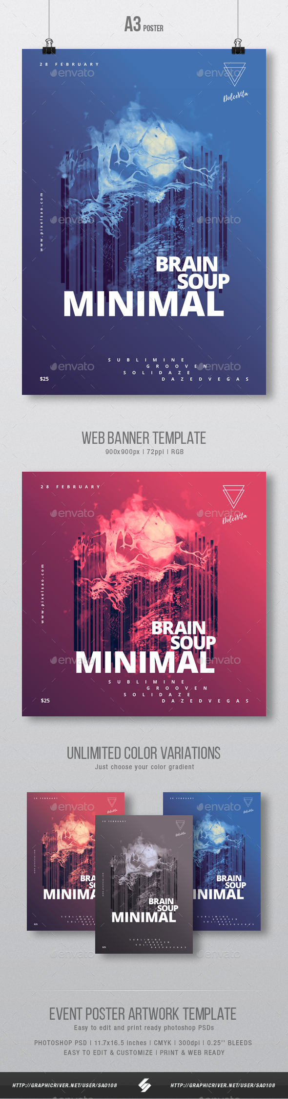 Brain Soup - Minimal Party Flyer / Poster Artwork Template A3 - Clubs & Parties Events