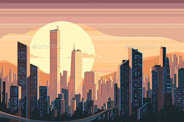 Sunrise Landscape in City - Buildings Objects