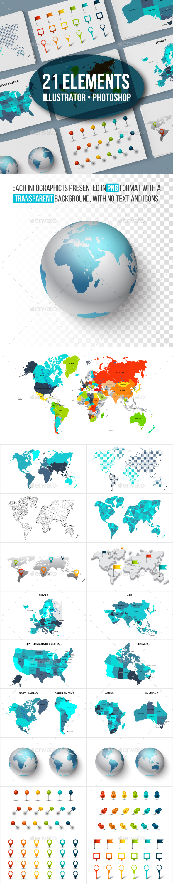 Maps and markers infographic pack - Infographics
