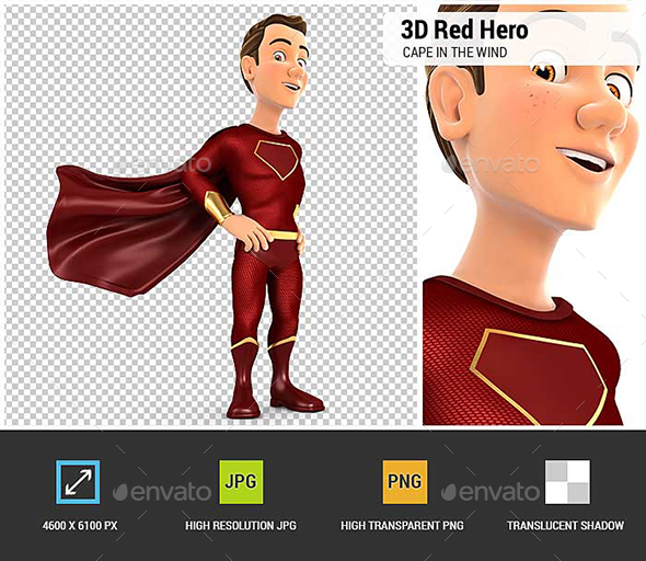 GraphicRiver 3D Red Hero Standing with Cape in the Wind 20922504 GraphicRiver 3D Red Hero Standing with Cape in the Wind 20922504