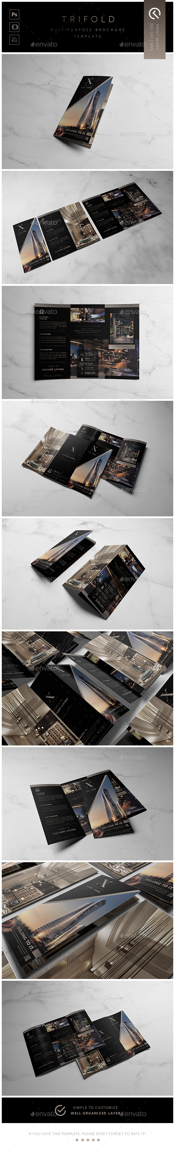 X Towers - Real Estate Trifold Brochure Template - Brochures Print Templates