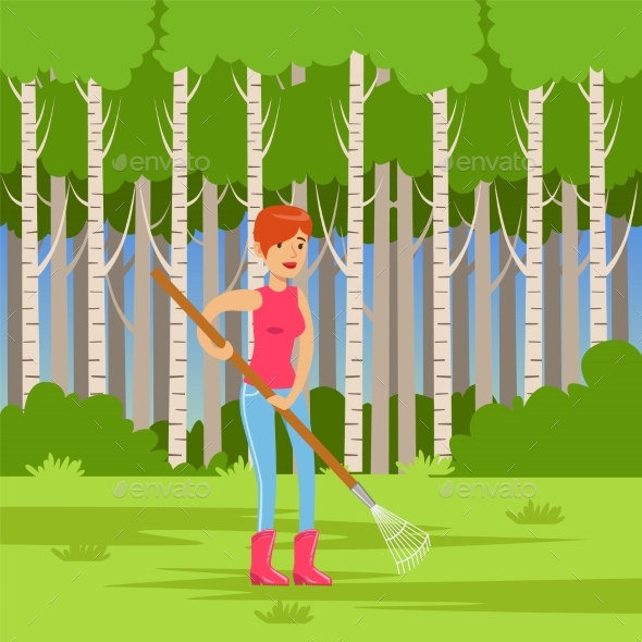 GraphicRiver Ecological Lifestyle Concept with Woman and Rake 20922867 GraphicRiver Ecological Lifestyle Concept with Woman and Rake 20922867
