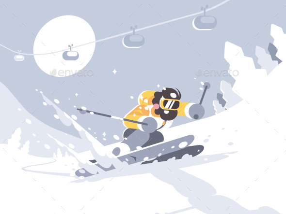 Skier Skiing in Ski Resort - Sports/Activity Conceptual