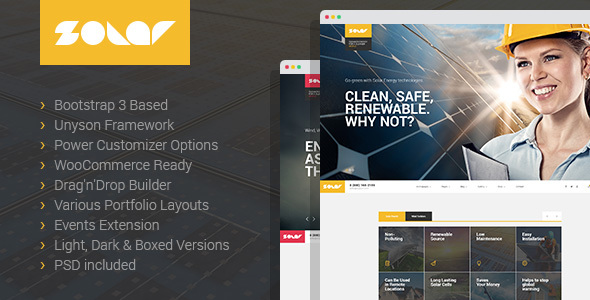 Solar Energy - Renewable Energy and Eco Friendly Technologies Single and Multipage WordPress theme - Business Corporate