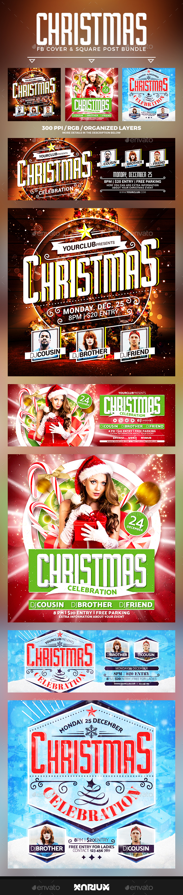 Christmas Party Facebook Cover Bundle - Social Media Web Elements
