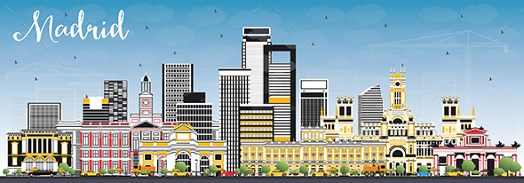 GraphicRiver Madrid Spain Skyline with Gray Buildings and Blue Sky 20925780 GraphicRiver Madrid Spain Skyline with Gray Buildings and Blue Sky 20925780
