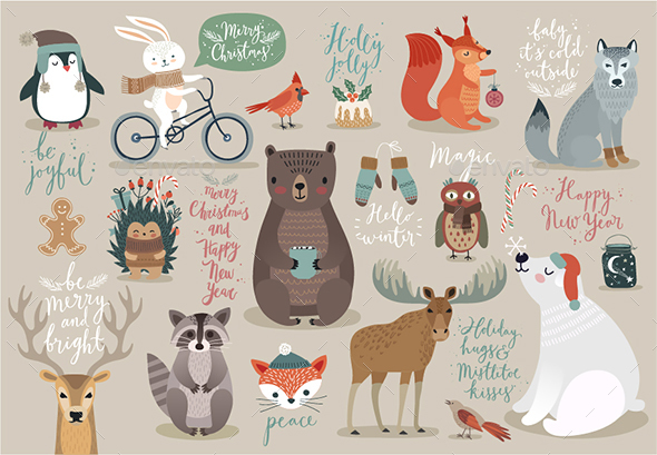 Christmas Set Hand Drawn Style - Christmas Seasons/Holidays