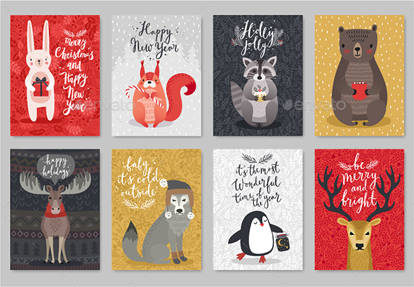 GraphicRiver Christmas Animals Card Set 20925963