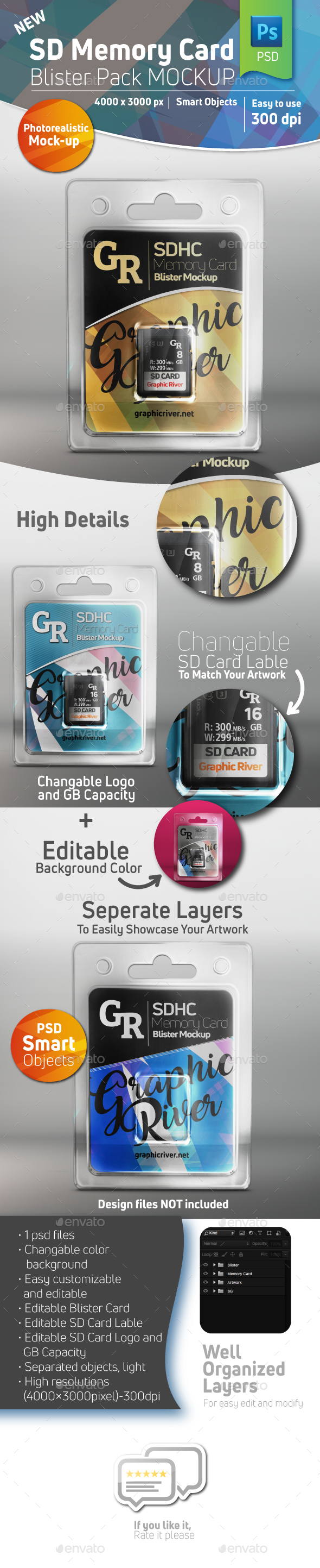 SD Memory Card Blister Pack Mockup With Card Inside - Product Mock-Ups Graphics