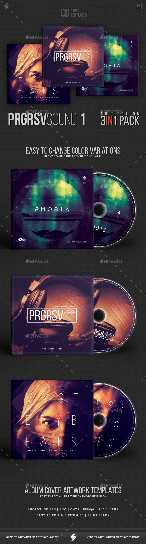 Progressive Sound Collection - CD Cover Artwork Templates Bundle - CD & DVD Artwork Print Templates