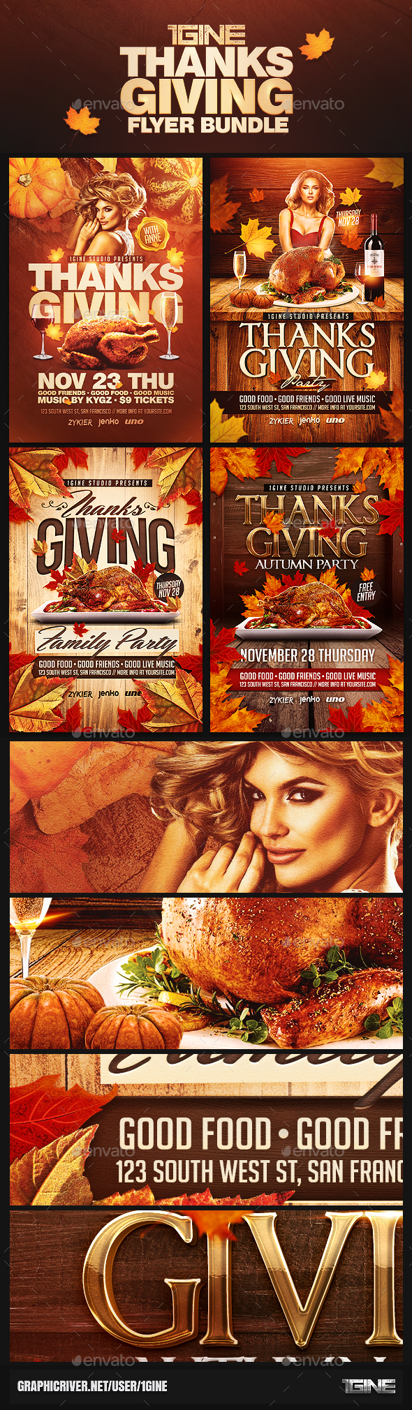 4 in 1 Thanksgiving Flyer Bundle - Holidays Events