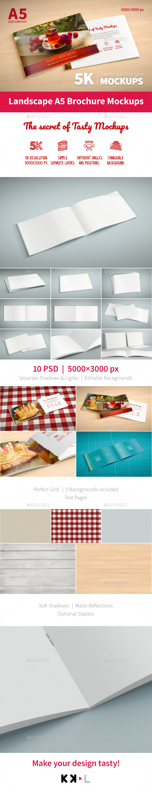 5K Set Landscape A5 Brochure Mockups - Brochures Print