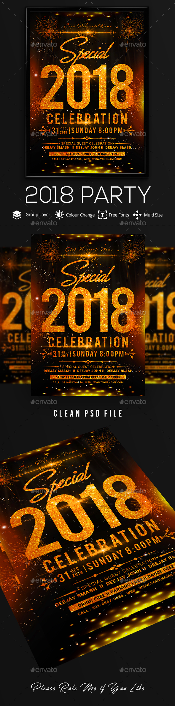 2018 New Year Flyer Template