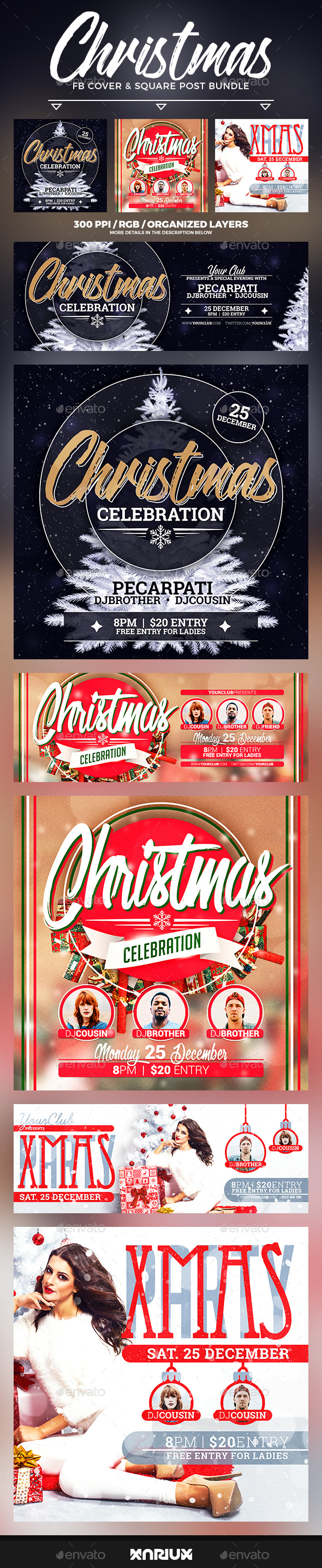 Christmas Celebration Facebook Cover Bundle - Social Media Web Elements