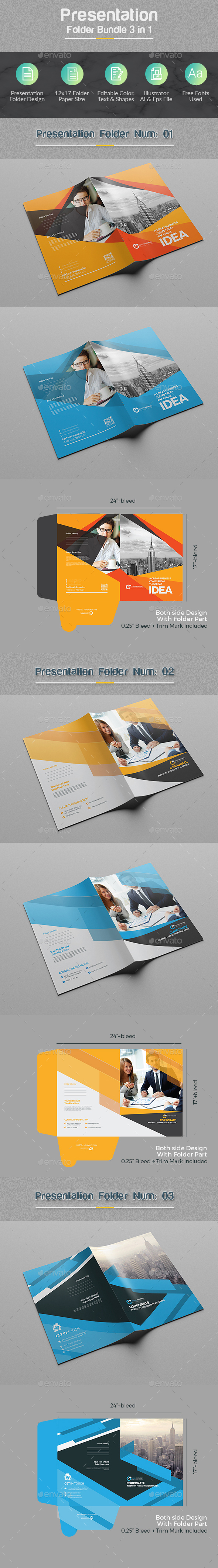 Presentation Folder Bundle 3 in 1 - Stationery Print Templates