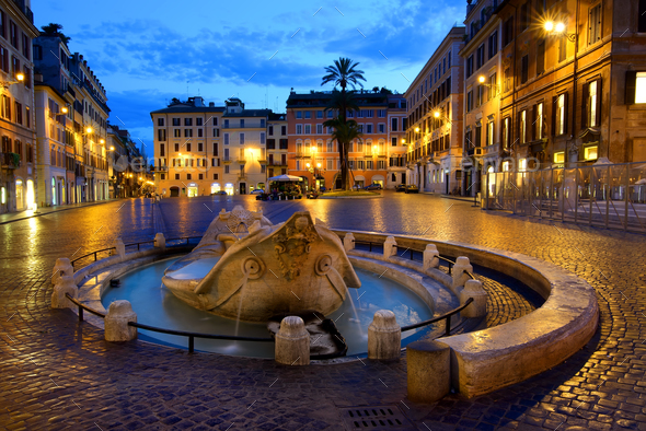 Fountain Barcaccia in Rome - Stock Photo - Images
