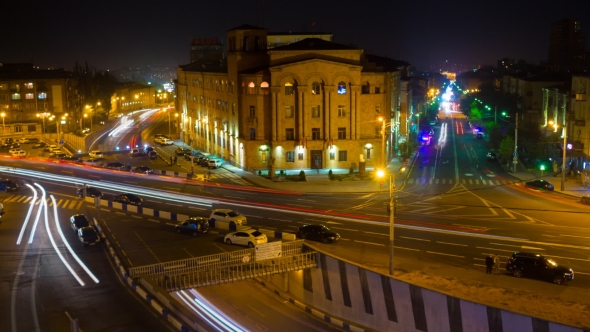 Cityscape Traffic with Motion Blur Pictures . Yerevan at Night.