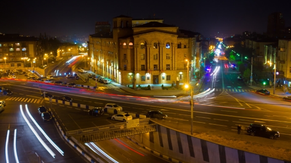 Cityscape Traffic with Motion Blur Pictures . Yerevan at Night.