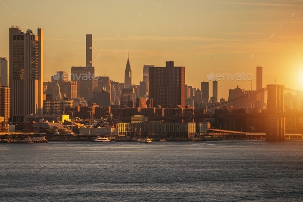 New York Skyline Sunrise - Stock Photo - Images