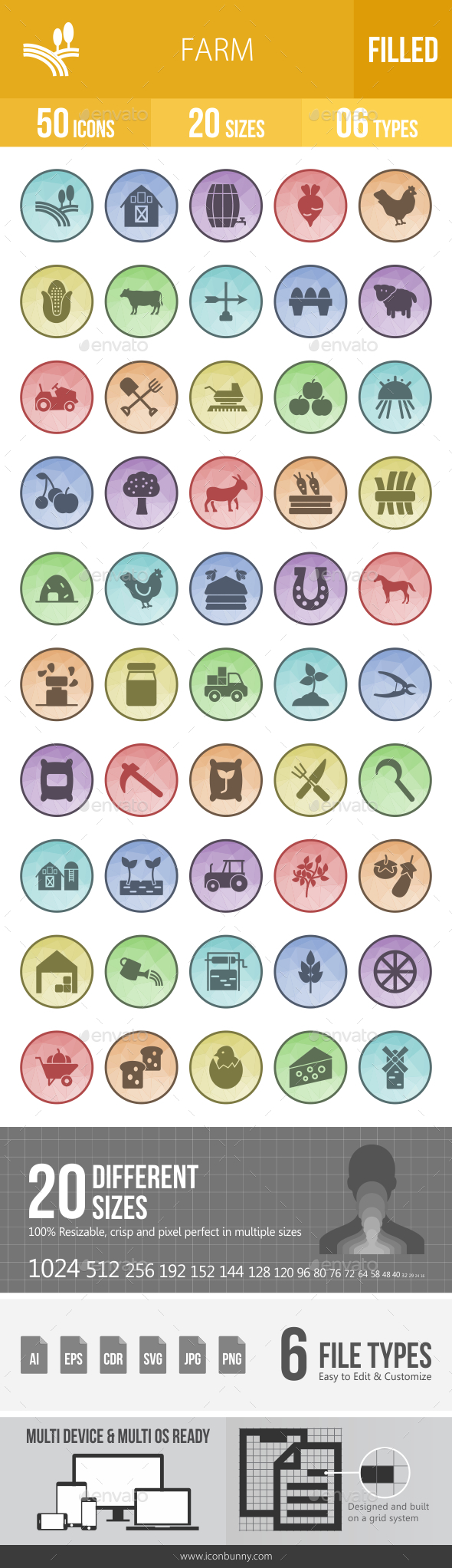 Farm Filled Low Poly B/G Icons - Icons