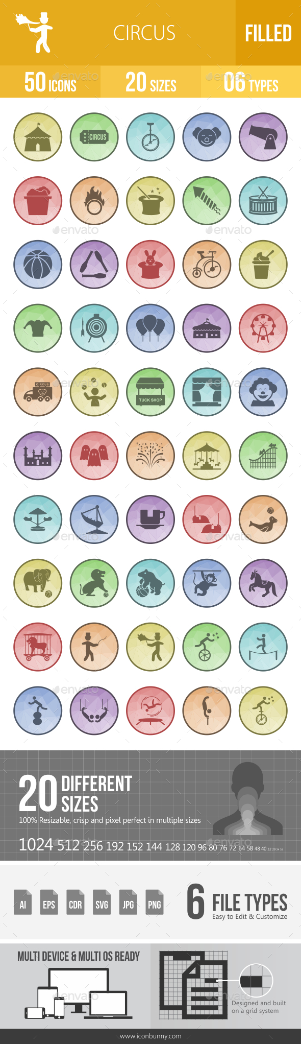 Circus Filled Low Poly B/G Icons - Icons