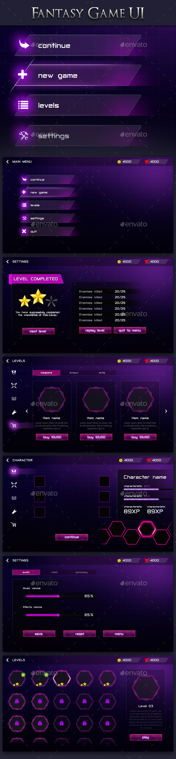Modern Fantasy Game UI 2 - User Interfaces Game Assets