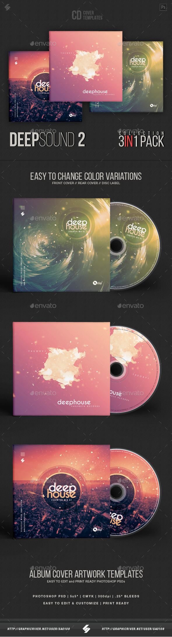 Deep Sound Collection 2 - CD Cover Artwork Templates Bundle - CD & DVD Artwork Print Templates