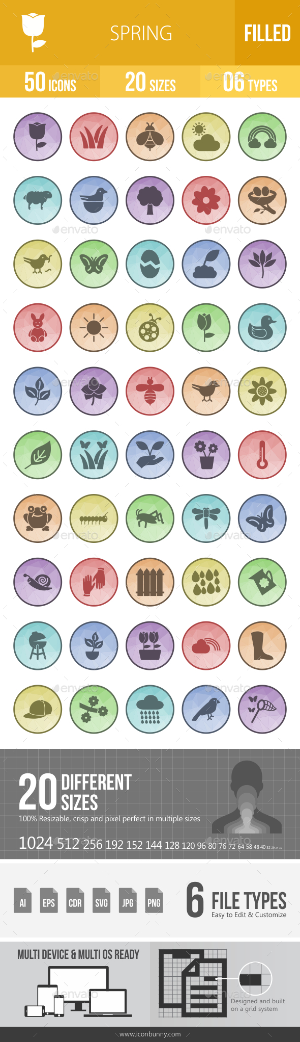 Spring Filled Low Poly B/G Icons - Icons