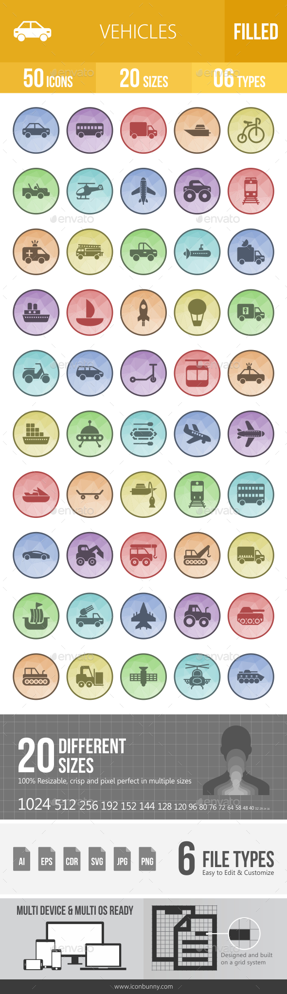 Vehicles Filled Low Poly B/G Icons - Icons